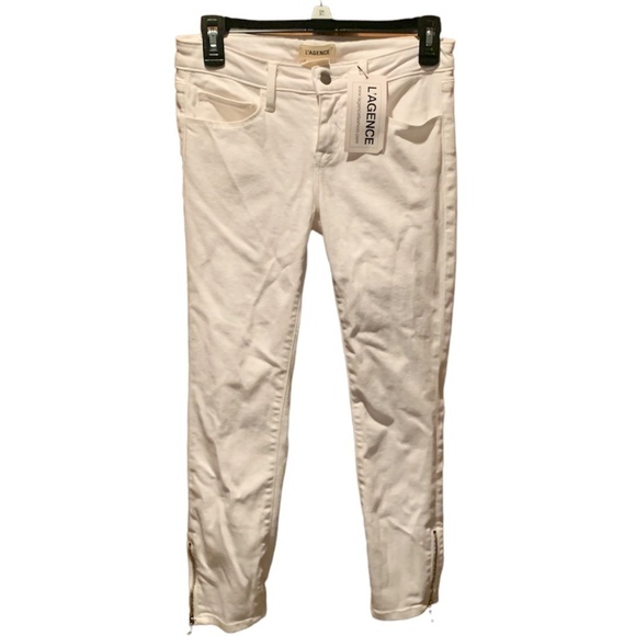 L'Agence Skinny Cropped Jeans with Ankle Zippers White size 25 NWT - Picture 1 of 7